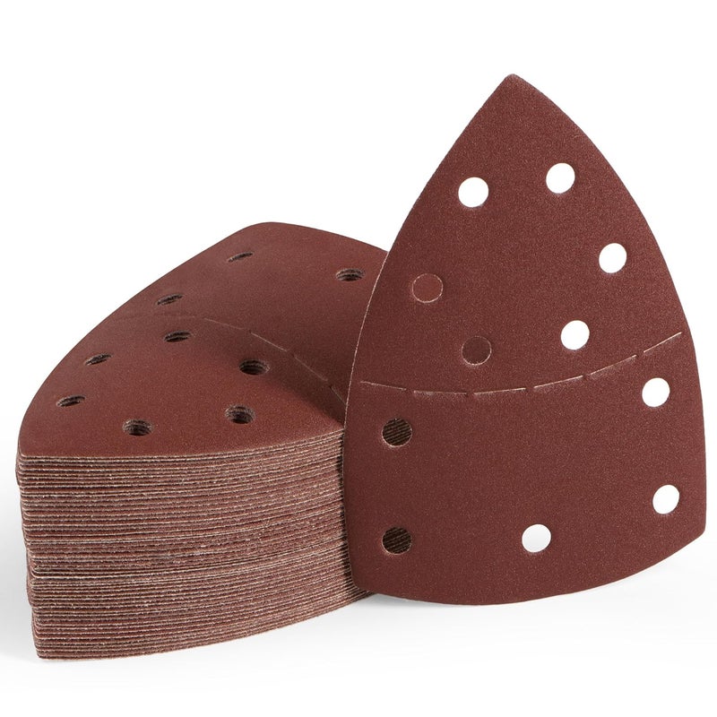 Shawya 50 PCS Mouse Sander Sandpaper for Mouse Sander 11 Hole Detail Sandpaper Sanding Paper 240 Grit Hook and Loop Sander Pads Triangular Sanding Sheets Abrasive Sanding Paper - Image 1